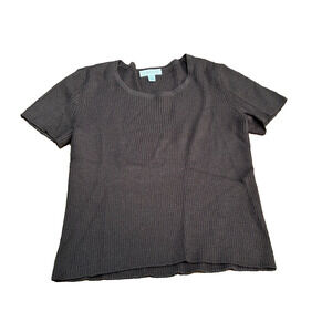 ST. JOHN‎ SPORT Womens Brown Ribbed Wool Scoop Neck Short Sleeve Sweater Size P